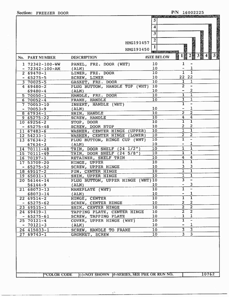 Freezer Door Page 2 Diagram and Parts List for 191457  Admiral Refrigerator