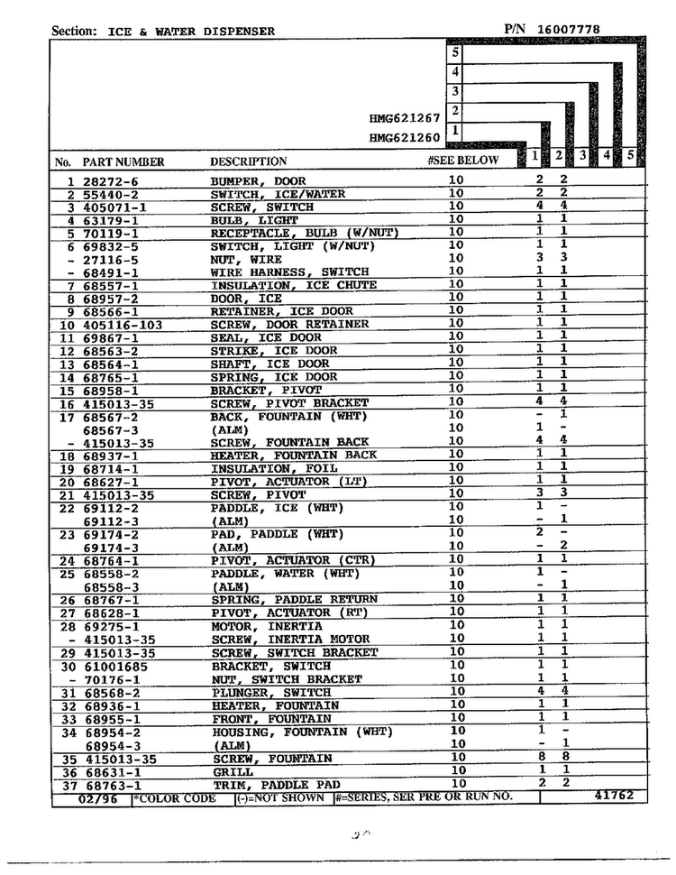 Ice And Water Dispenser Page 2 Diagram and Parts List for 621260  Admiral Refrigerator