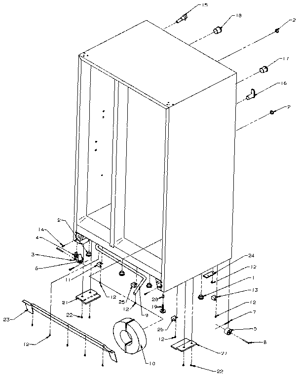 Cabinet Outer Hardware Diagram and Parts List for SXD25NP-P1162407W  Amana Refrigerator