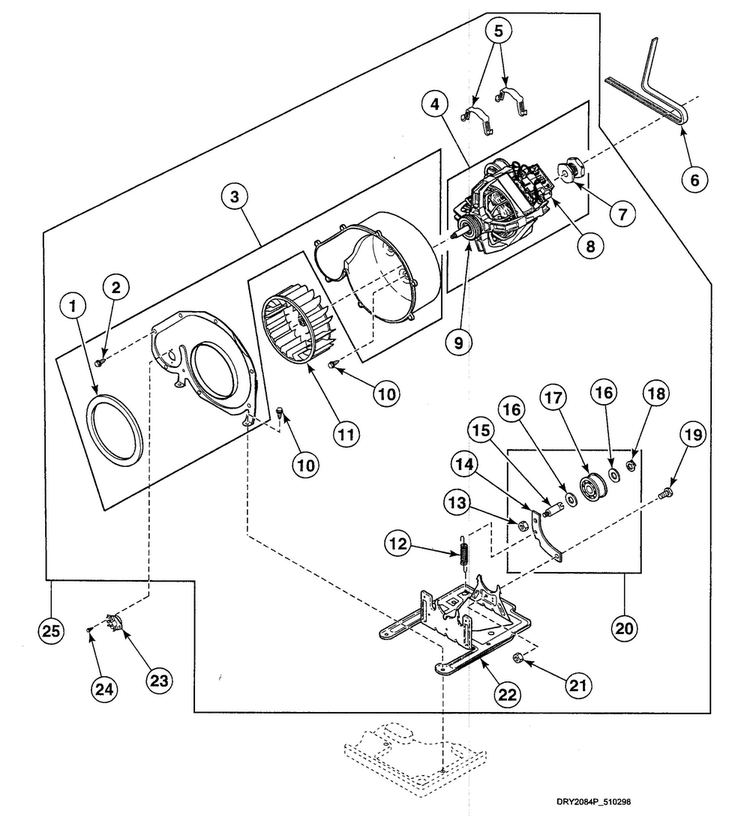Motor Assy Diagram and Parts List for SDG709QF  Speed Queen Dryer