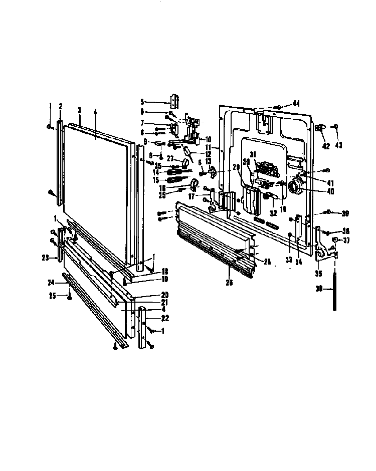 Door Details Diagram and Parts List for DCR-225-1C-OM  Caloric Dishwasher
