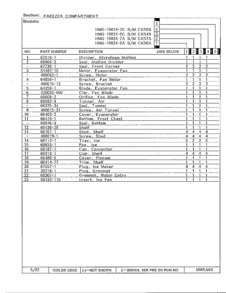 Freezer Compartment Page 2 Diagram and Parts List for 19824-0C  Admiral Refrigerator