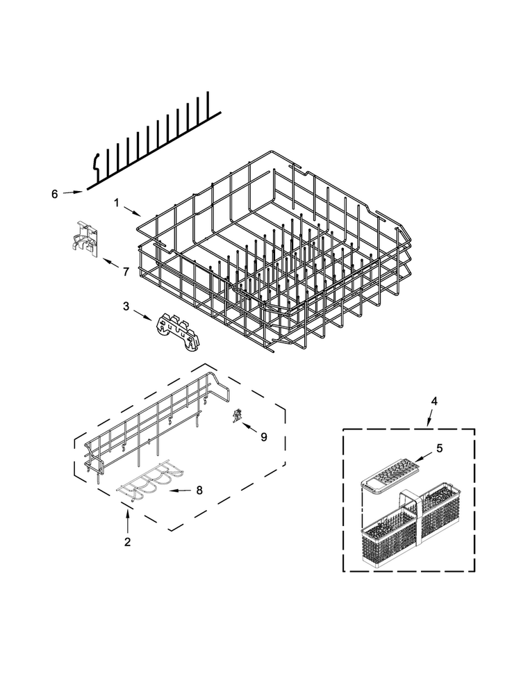 Lower Rack Parts Diagram and Parts List for MDB8979SEZ0  Maytag Dishwasher