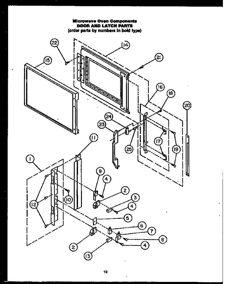 DOOR & LATCH PARTS Diagram and Parts List for EKS289  Amana Microwave