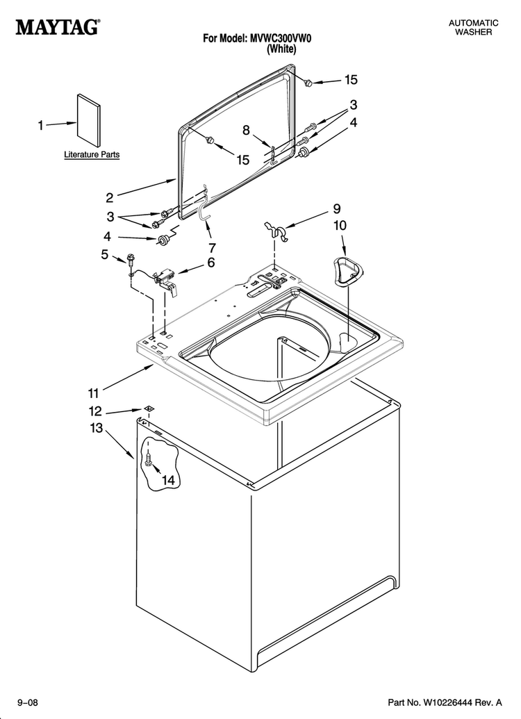 Top And Cabinet Parts Diagram and Parts List for MVWC300VW0  Maytag Washer