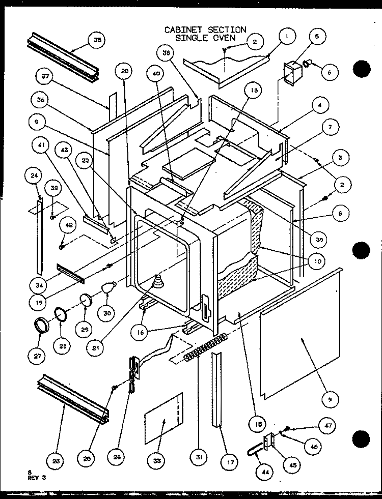 CABINET SECTION SINGLE OVEN Diagram and Parts List for AO27SC P8575503S Amana Range