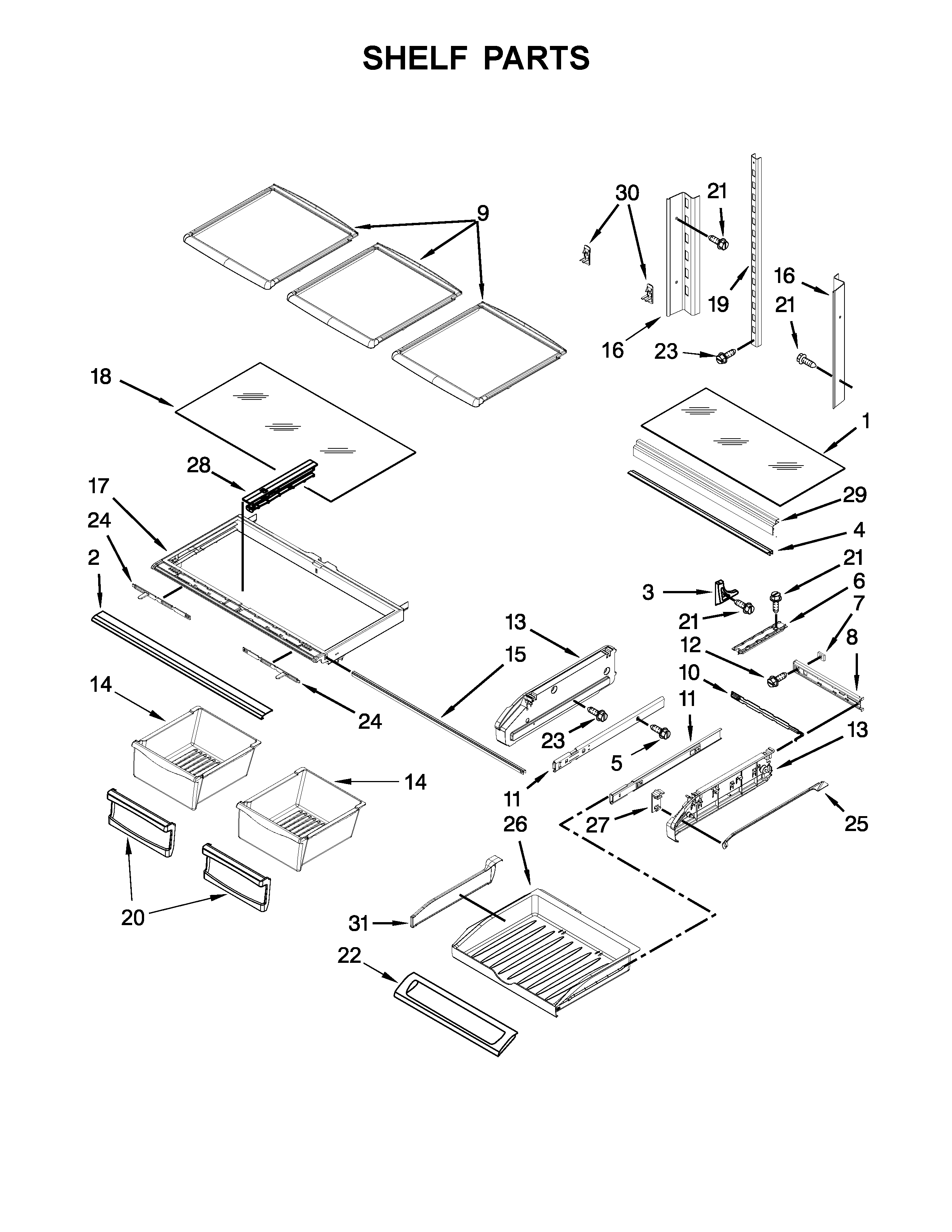 Shelf Parts Diagram and Parts List for MFI2269DRM01  Maytag Refrigerator