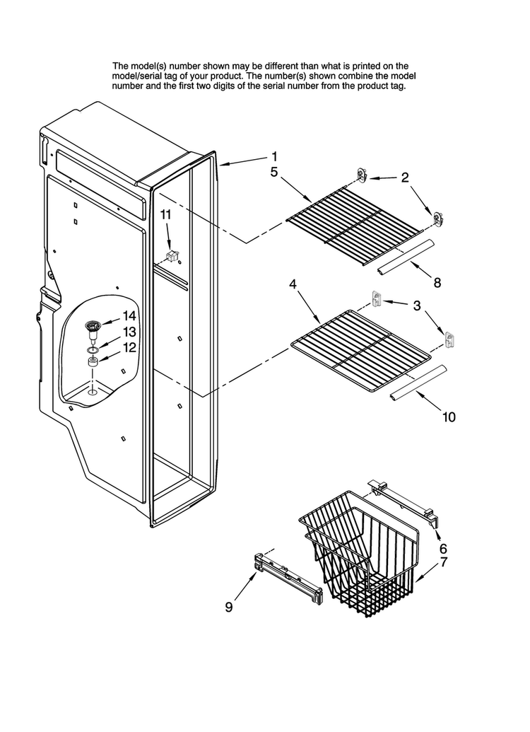 Freezer Liner Parts Diagram and Parts List for AC2224PEKW12  Amana Refrigerator