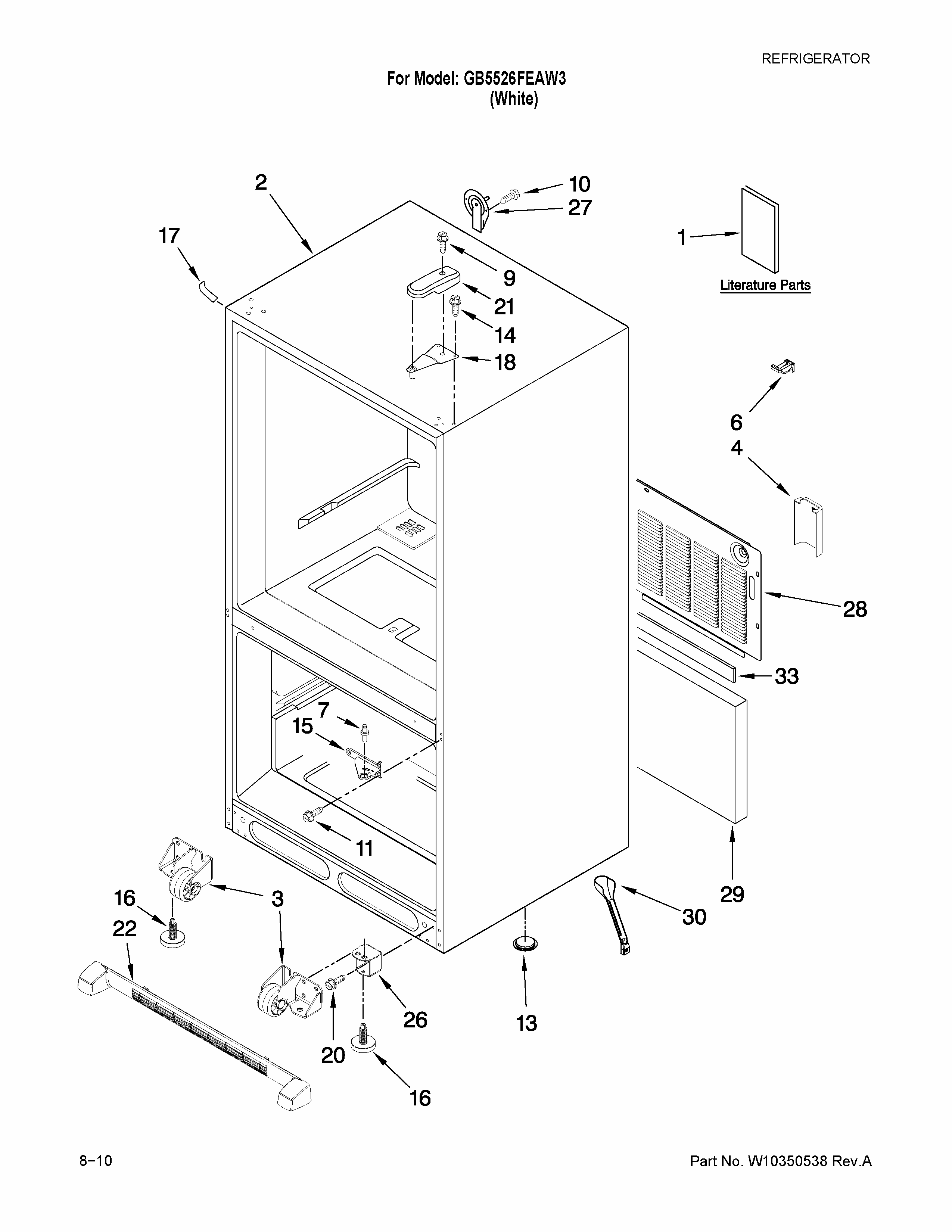Cabinet Parts Diagram and Parts List for GB5526FEAW3  Maytag Refrigerator