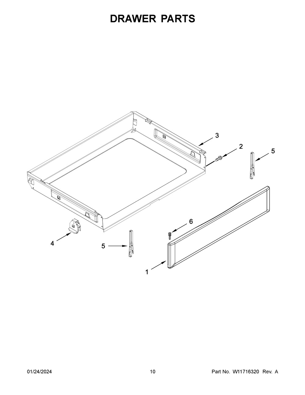 Drawer Parts Diagram and Parts List for MER6600FW6  Maytag Range