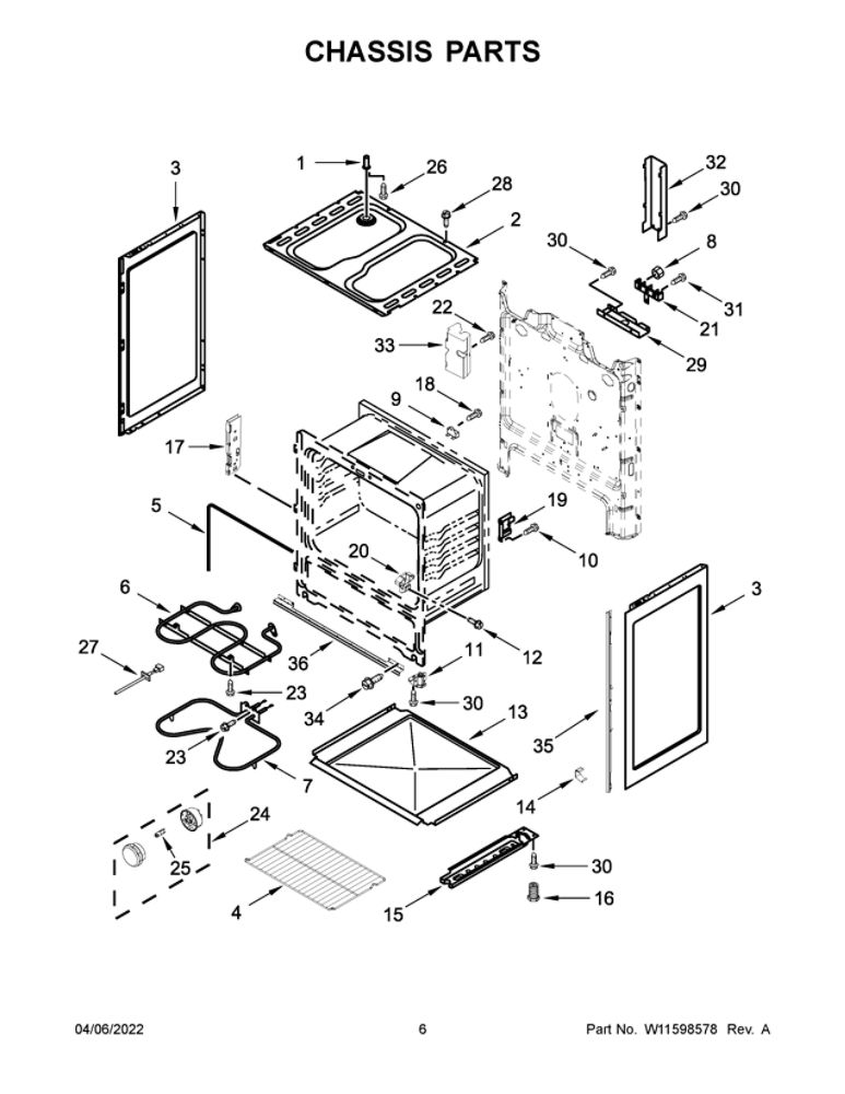 Chassis Parts Diagram and Parts List for ACR4303MFW7  Amana Range