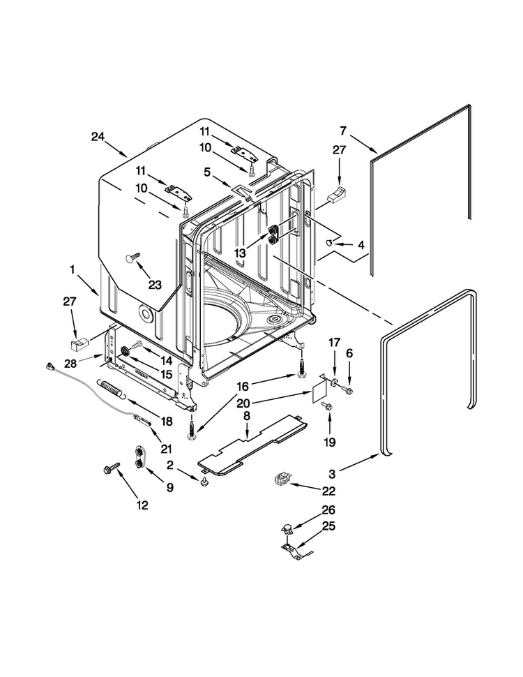 Tub And Frame Parts Diagram and Parts List for JDB8000AWC2  Jenn-Air Dishwasher