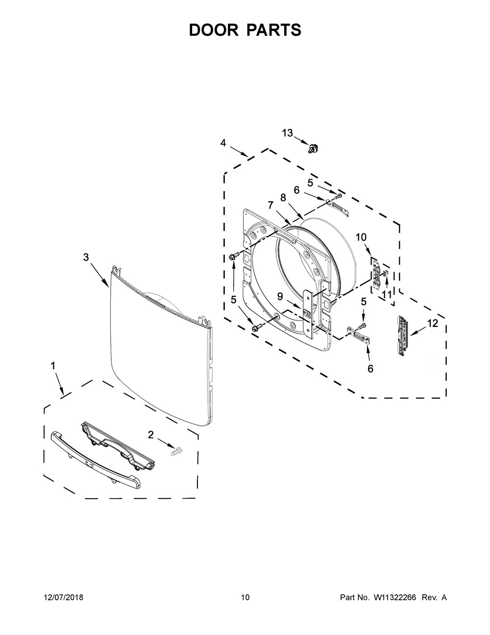 Door Parts Diagram and Parts List for MGD5630HC0  Maytag Dryer
