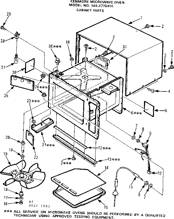 Cabinet Parts Diagram and Parts List for 5658778410  Kenmore Microwave
