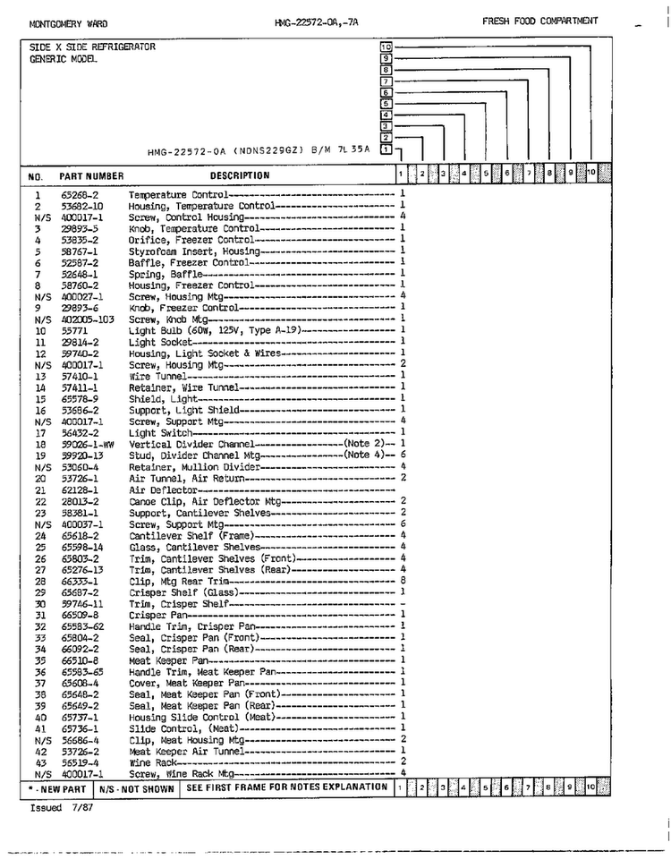 Fresh Food Compartment Page 2 Diagram and Parts List for 22572A  Admiral Refrigerator