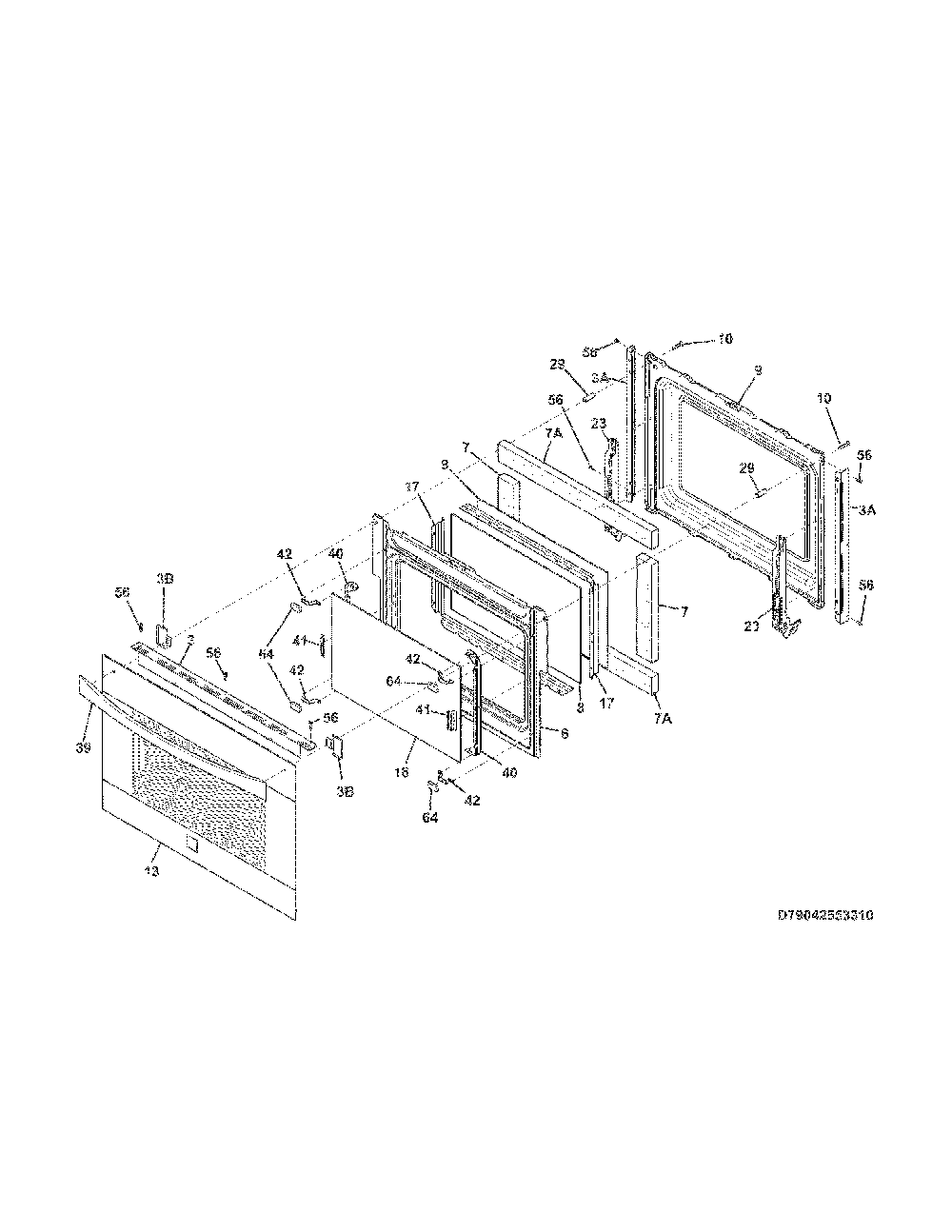 Door Diagram and Parts List for 79042553313  Kenmore Range