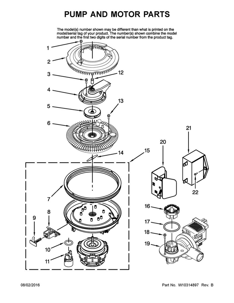 Pump And Motor Parts Diagram and Parts List for JDB1255AWB2  Jenn-Air Dishwasher