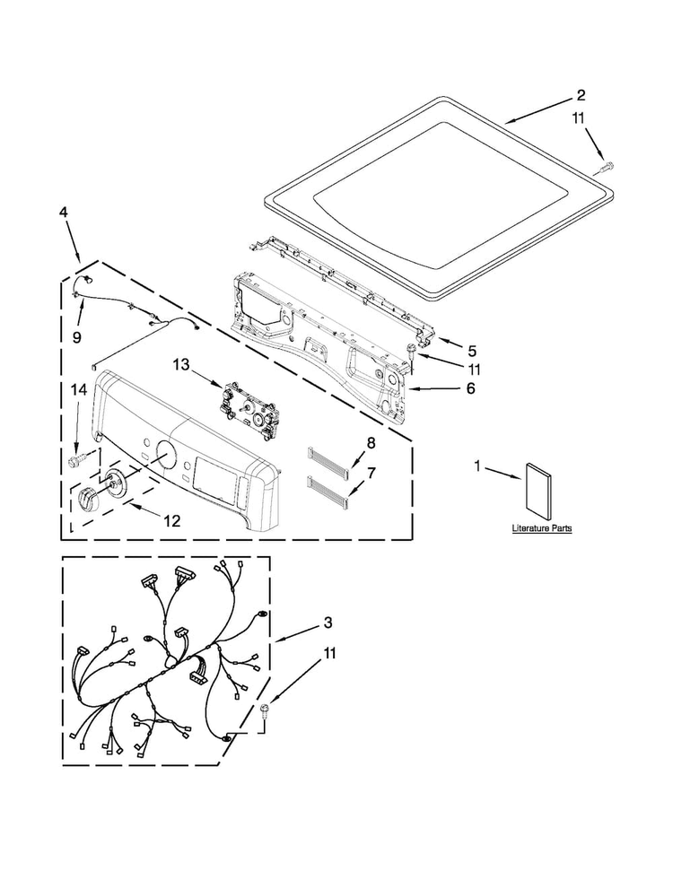 Top And Console Parts Diagram and Parts List for MGD6000XW2  Maytag Dryer