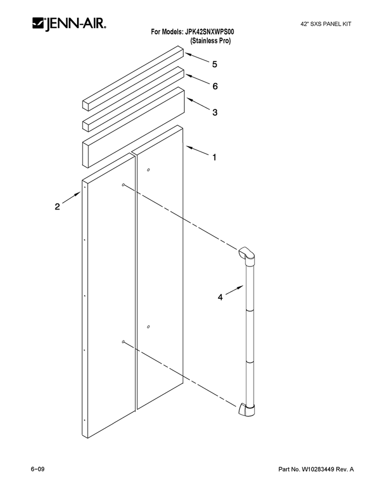 Panel Kit Parts Diagram and Parts List for JPK42SNXWPS00  Jenn-Air Refrigerator