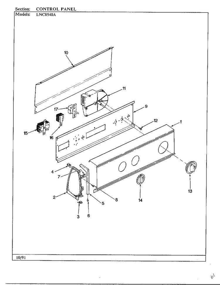 Control Panel Diagram and Parts List for 8540A REV E Norge Dryer
