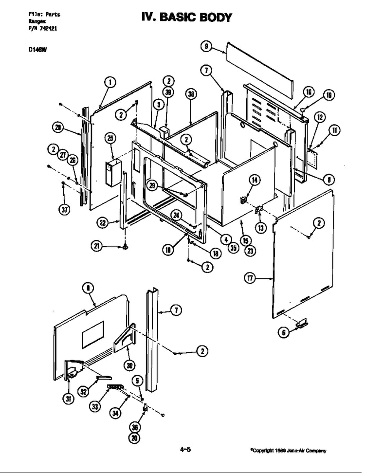 Body Diagram and Parts List for D146B  Jenn-Air Range