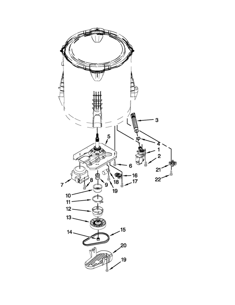 Gearcase, Motor And Pump Parts Diagram and Parts List for 4GMVWC300YW1  Maytag Washer