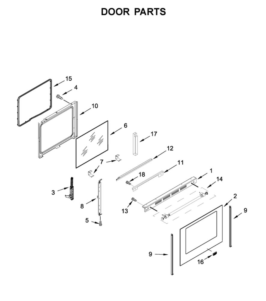 Door Parts Diagram and Parts List for YMER8800FW0  Maytag Range