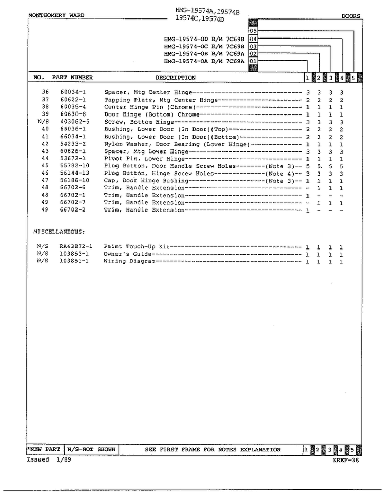 Doors Assembly Page 3 Diagram and Parts List for 19574C  Admiral Refrigerator