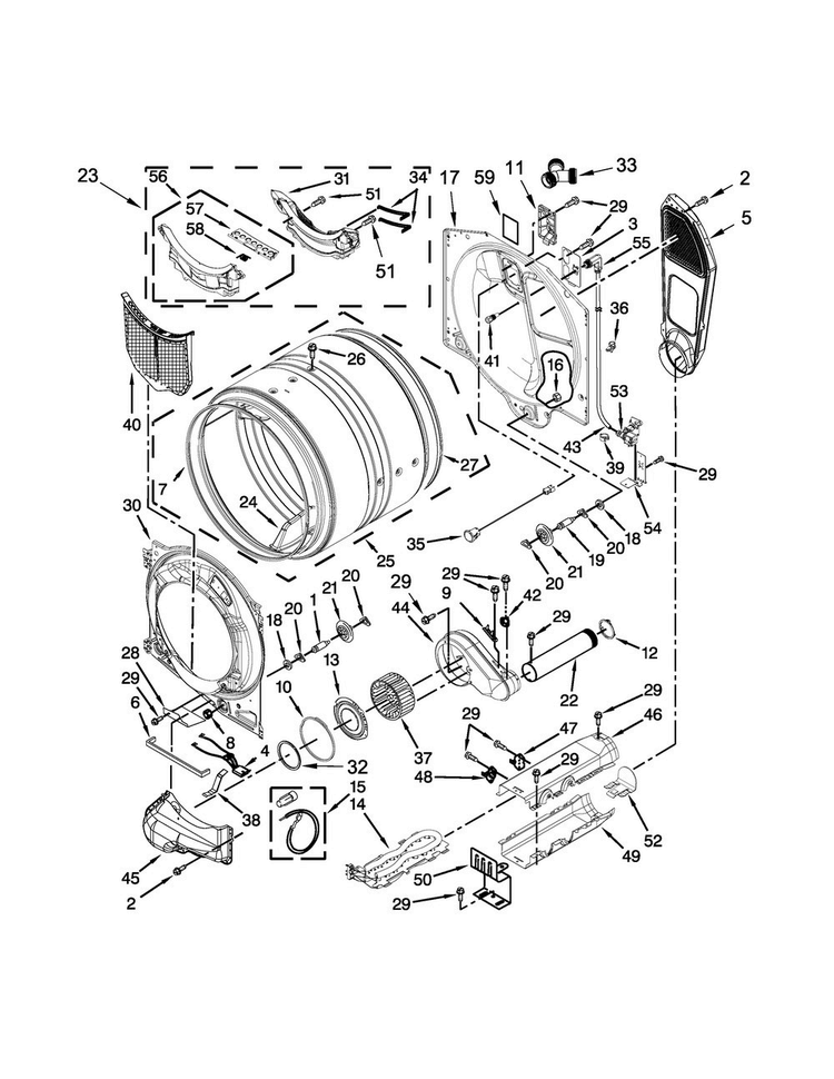 Bulkhead Parts Diagram and Parts List for MED8150EW0  Maytag Dryer