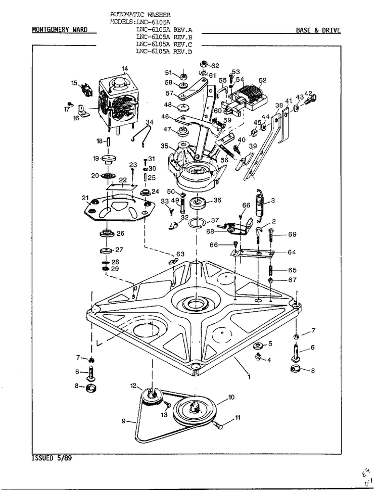 Base And Drive Diagram and Parts List for 6105A REV D Norge Washer
