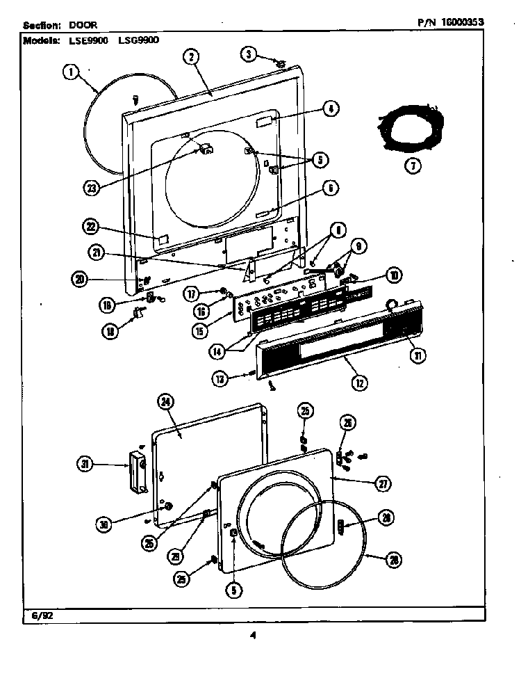 Door Diagram and Parts List for LSE9900AFE  Maytag Washer Dryer Combo