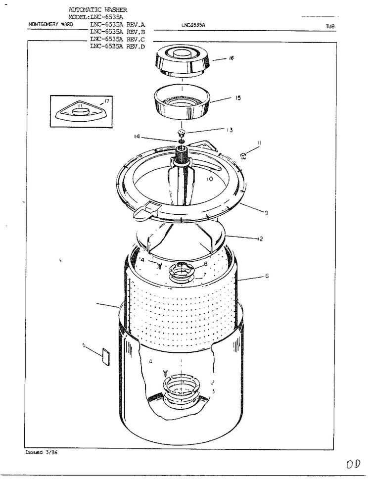 Tub Diagram and Parts List for 6535A REV C Norge Washer