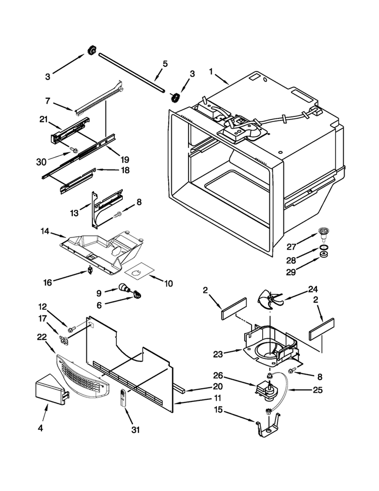 Freezer Liner Parts Diagram and Parts List for MBF1958XEB3  Maytag Refrigerator