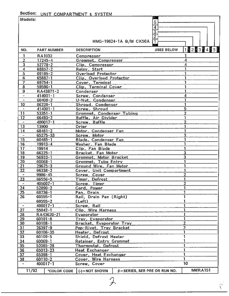 Unit Compartment And System Page 2 Diagram and Parts List for 19824-1A  Admiral Refrigerator