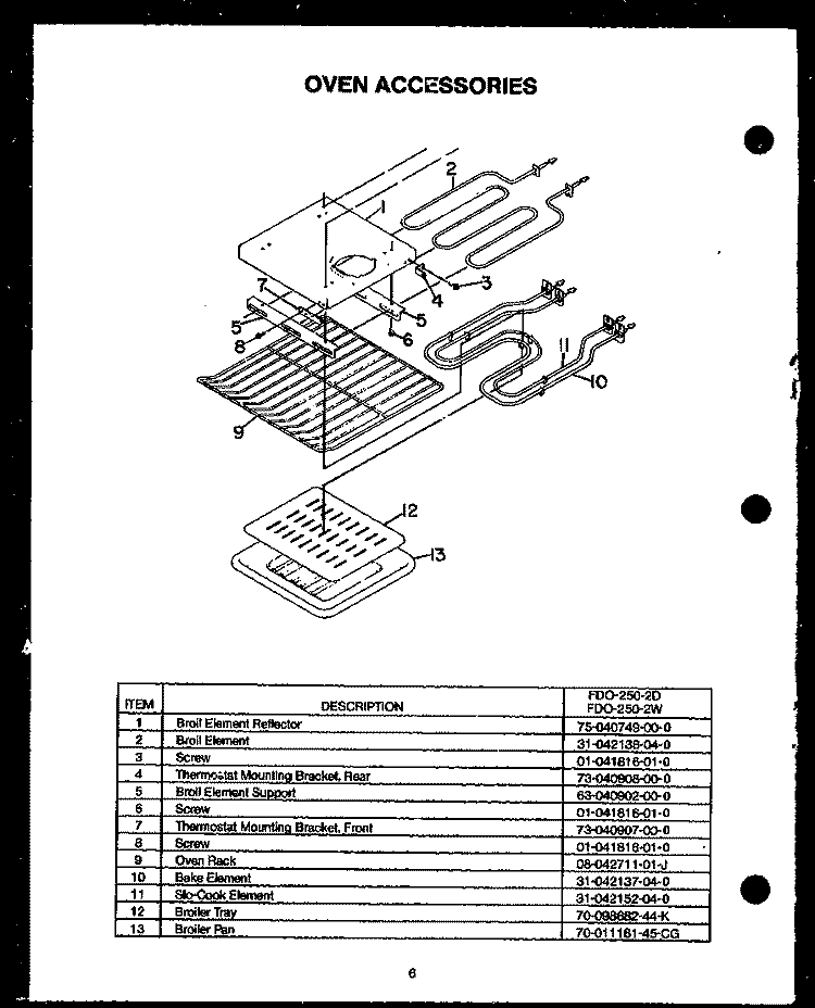 OVEN ACCESSORIES Diagram and Parts List for FDO-250-2W FDO-250-2 W Amana Microwave