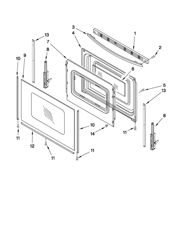 Door Parts Diagram and Parts List for MER5605WB0  Maytag Range
