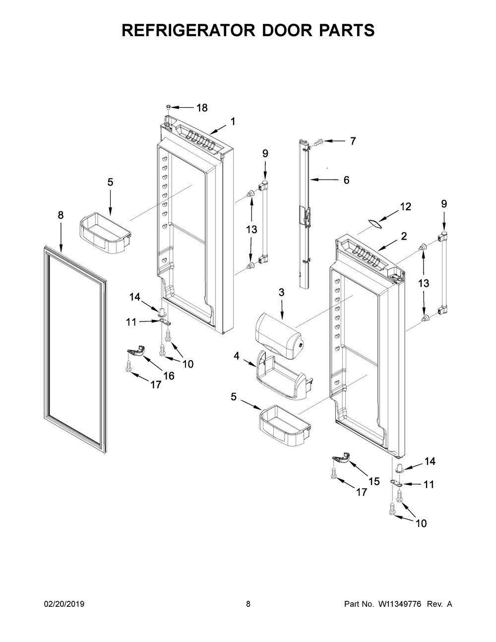 Refrigerator Door Parts Diagram and Parts List for MFF2558FEW01  Maytag Refrigerator