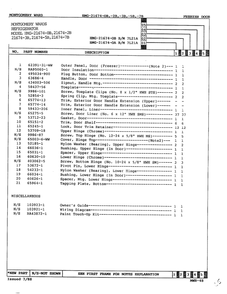 Freezer Door Page 2 Diagram and Parts List for 21674B  Admiral Refrigerator