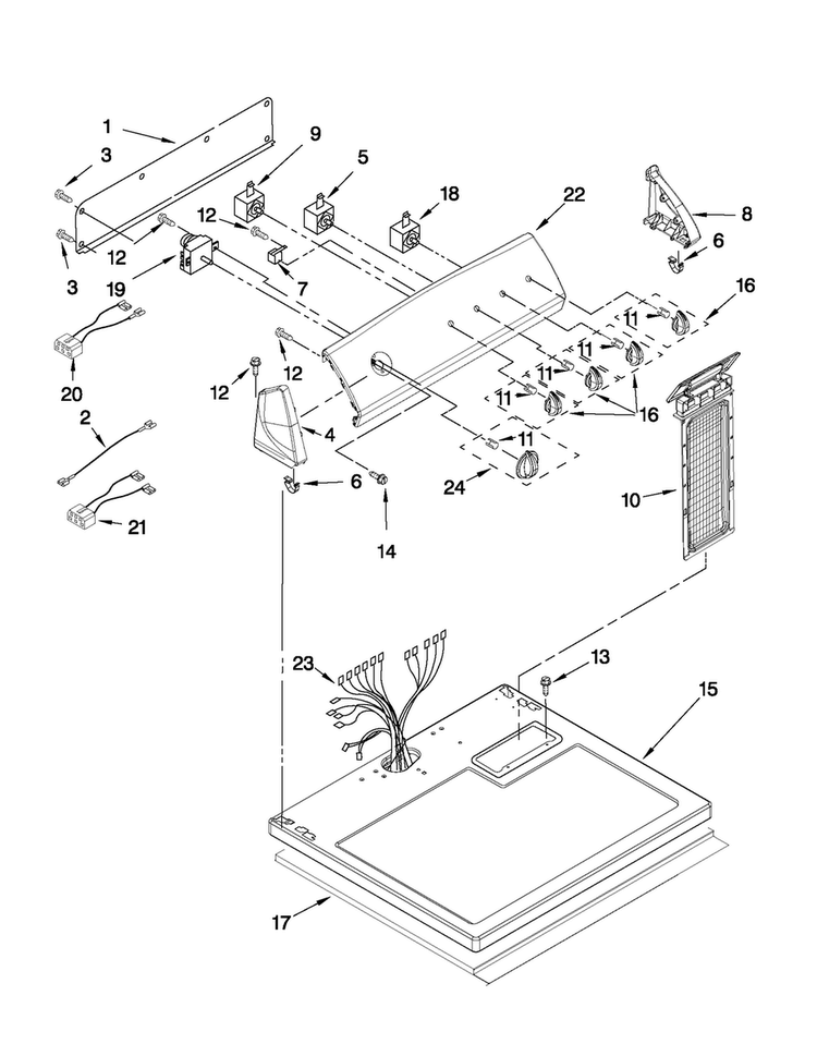Top And Console Parts Diagram and Parts List for 4GAED4900YW0  Admiral Dryer