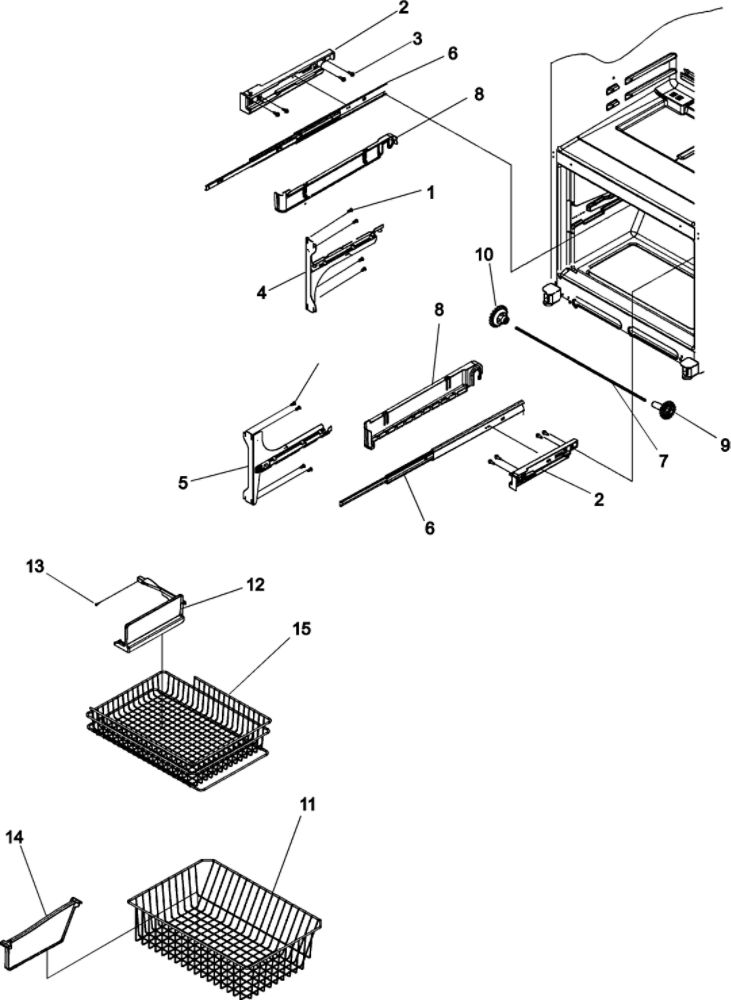 Freezer Shelving Diagram and Parts List for AFF2534FEW0  Amana Refrigerator