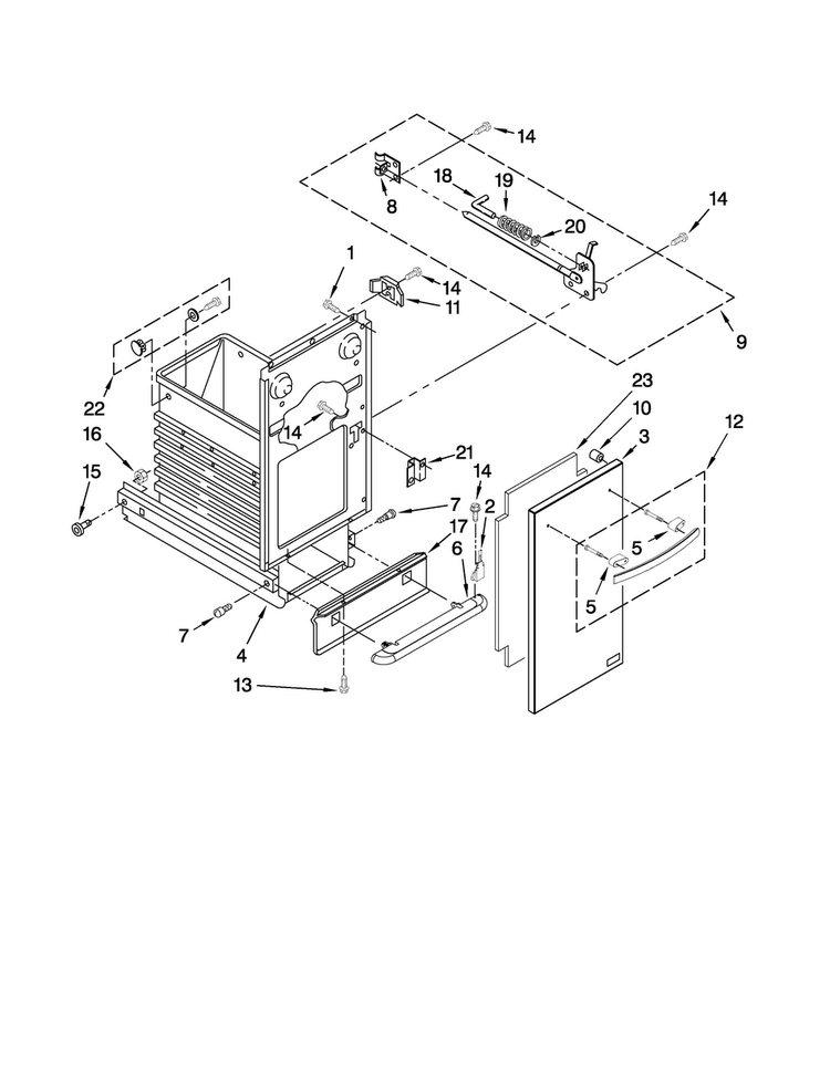 Container Parts Diagram and Parts List for TC707S1  Jenn-Air Trash Compactor