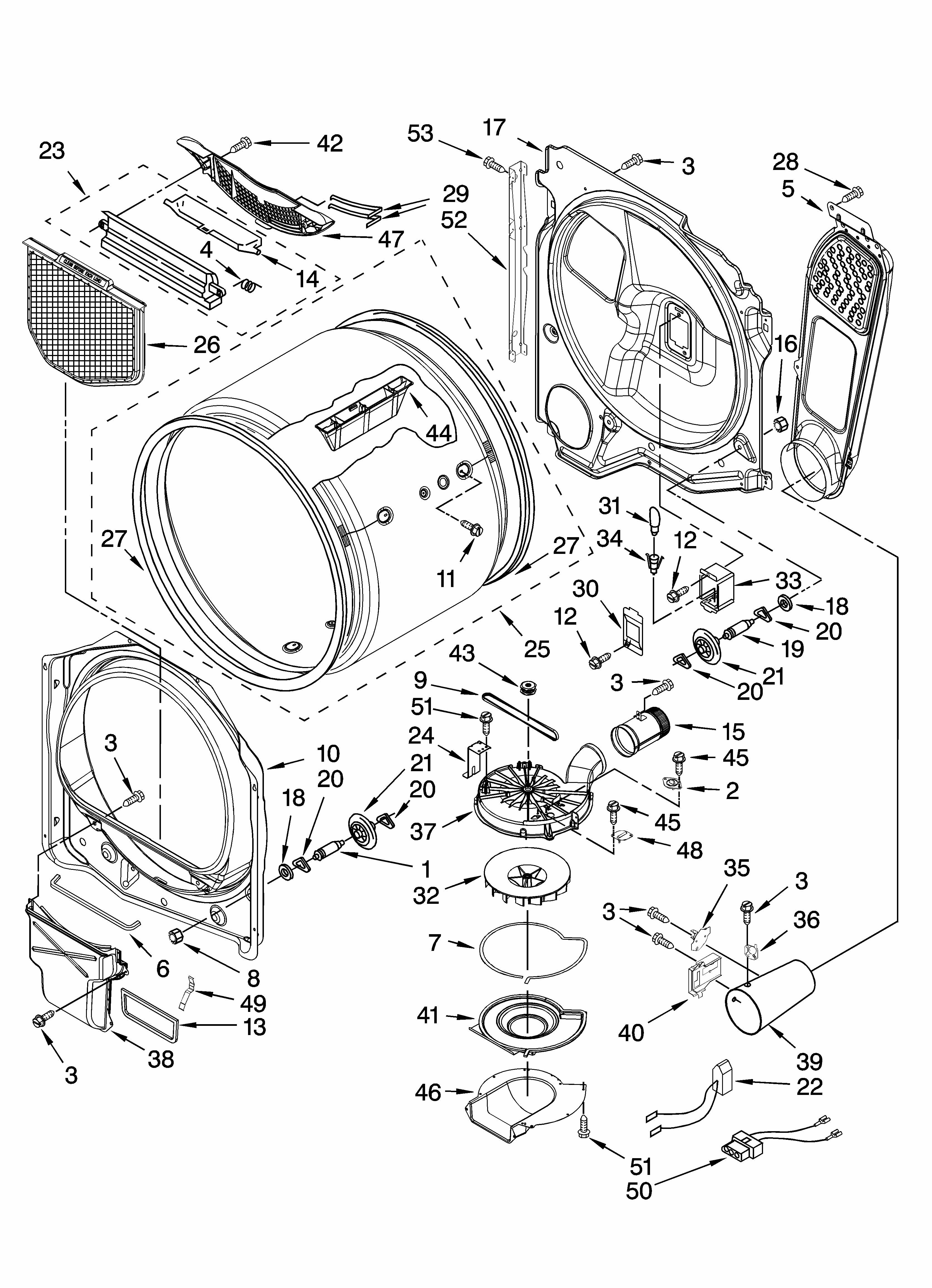 Bulkhead Parts Diagram and Parts List for MGDB200VQ0  Maytag Dryer