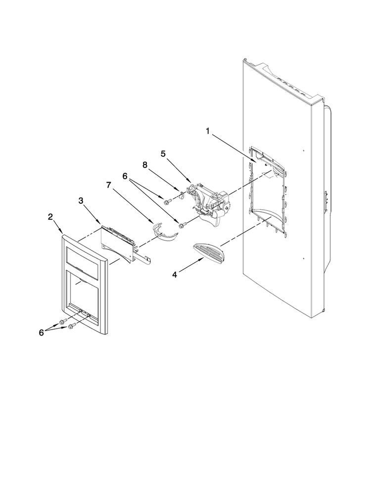 Dispenser Front Parts Diagram and Parts List for JFI2089WES2  Jenn-Air Refrigerator
