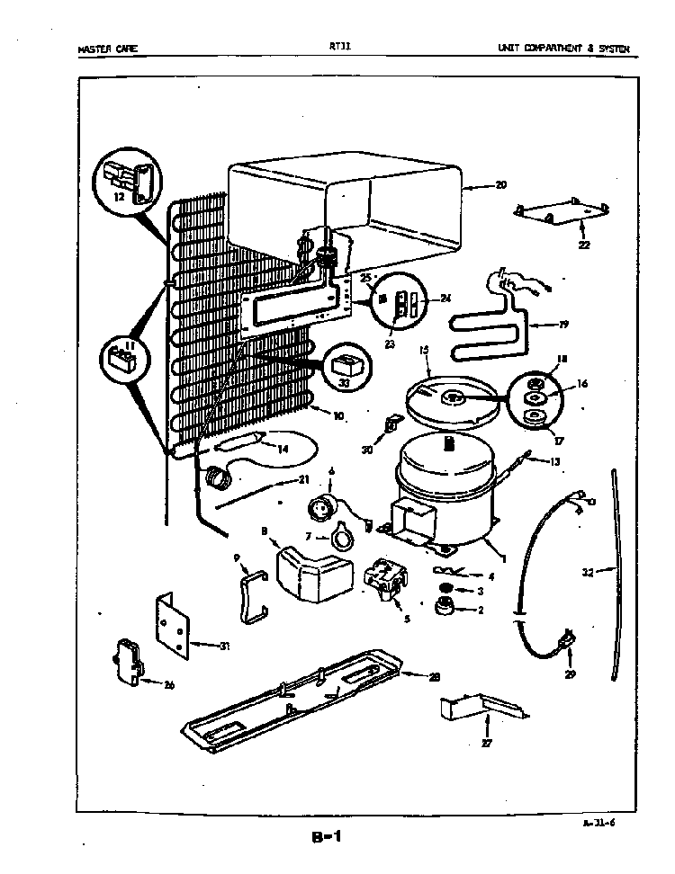 Unit Compartment & System Diagram and Parts List for RT11G 86T00 Maytag Refrigerator