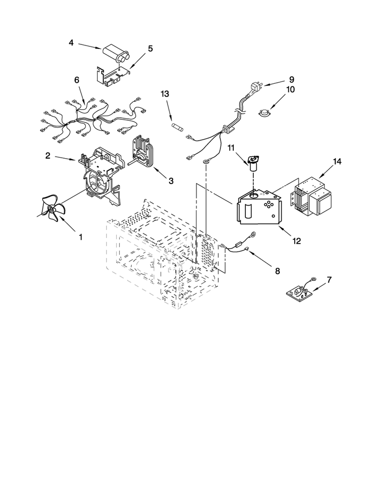 Microwave Interior Parts Diagram and Parts List for JMW8330DAB15  Jenn-Air Microwave Oven Combo