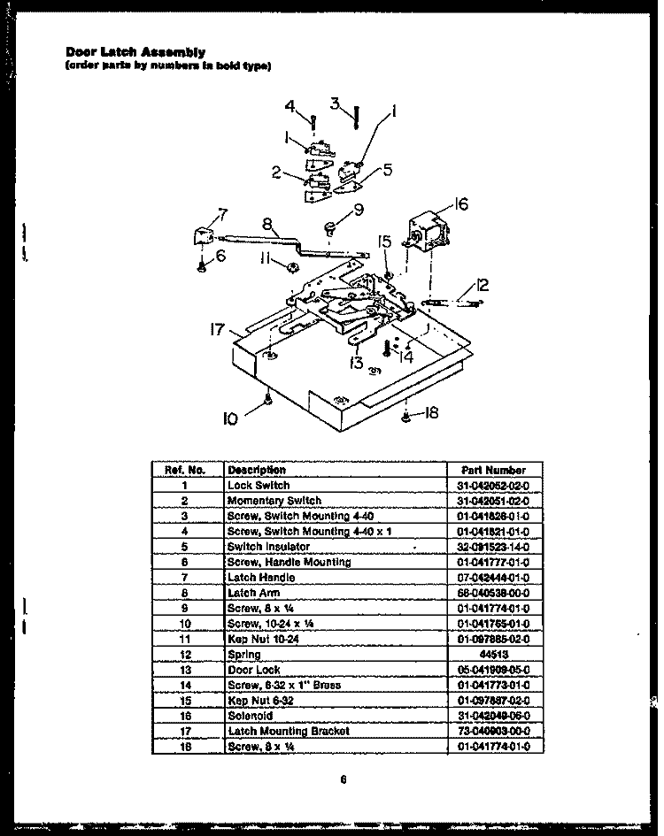 DOOR LATCH ASSY Diagram and Parts List for EKD289  Caloric Microwave Oven Combo