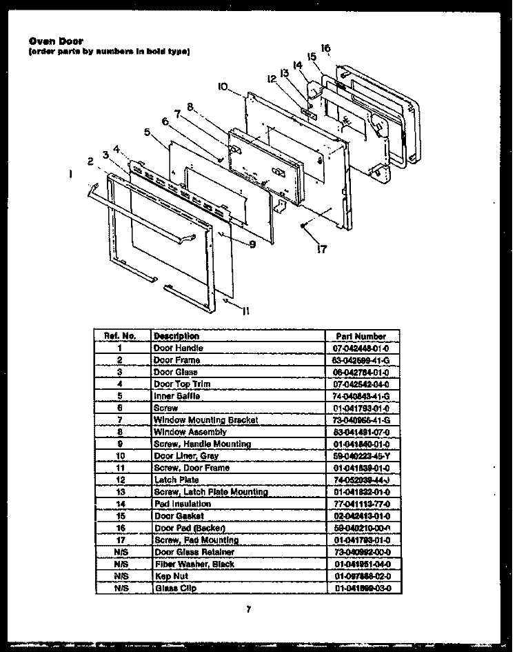 OVEN DOOR Diagram and Parts List for EKD289  Caloric Microwave Oven Combo