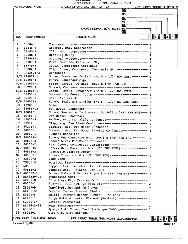 Unit Compartment/system Page 2 Diagram and Parts List for 21482-OA  Admiral Refrigerator