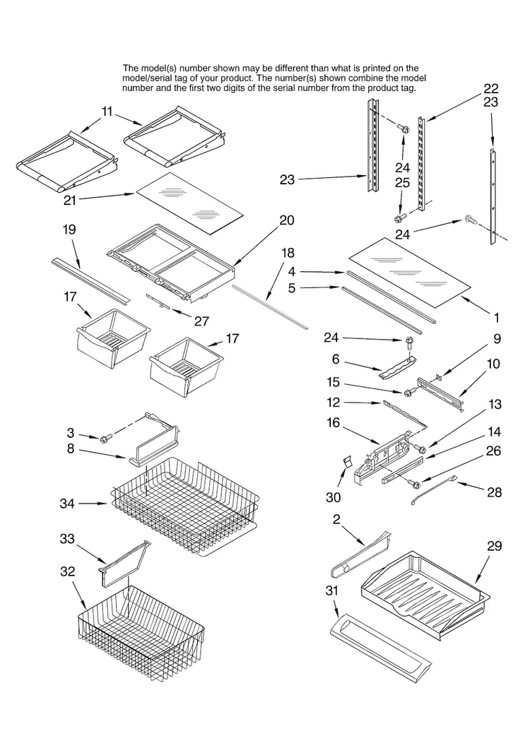 Shelf Parts Diagram and Parts List for JFC2089HES13  Jenn-Air Refrigerator