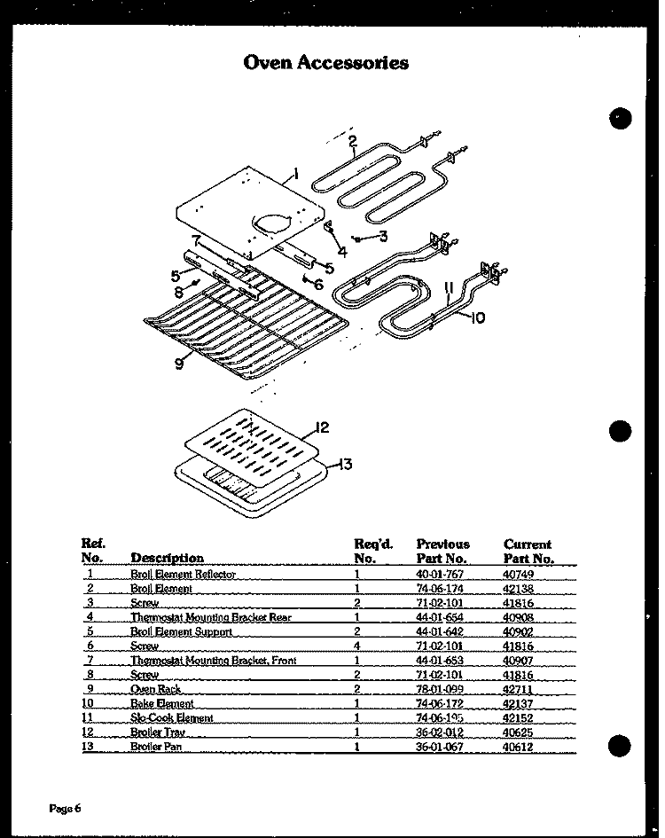 OVEN ACCESSORIES Diagram and Parts List for DDO-750  Amana Wall Oven